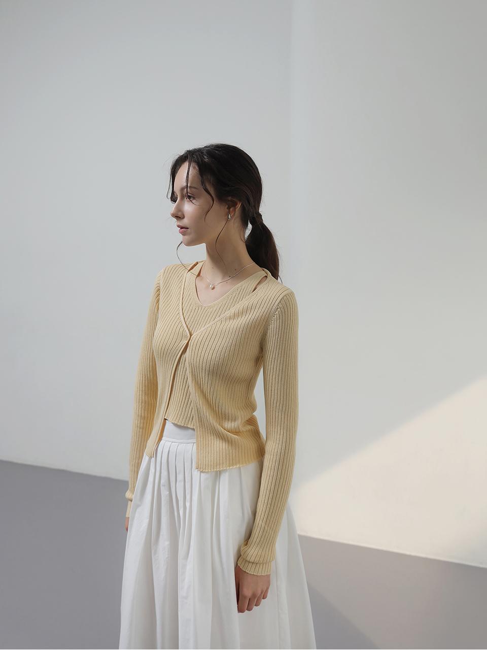 KELLY DONAHUE Ribbed Layered V-Neck Cropped Slim Cardigan
