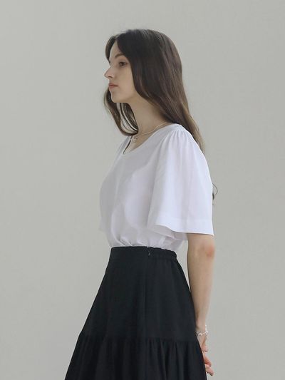 KELLY DONAHUE Shirring Bell Round T-shirt