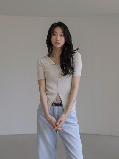 KELLY DONAHUE Slit Short sleeve Slim Knitwear