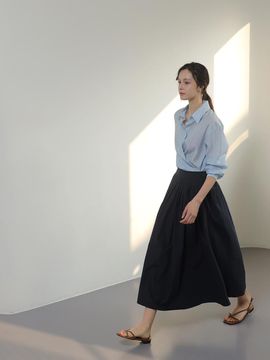 KELLY DONAHUE Solid Cotton Pleated Flare Skirt