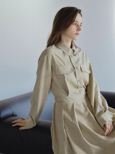 KELLY DONAHUE suede pleated shirt dress