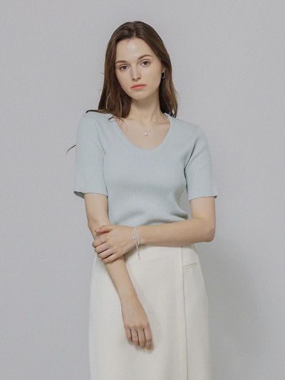 KELLY DONAHUE U-Neck Cotton Slim Knitwear