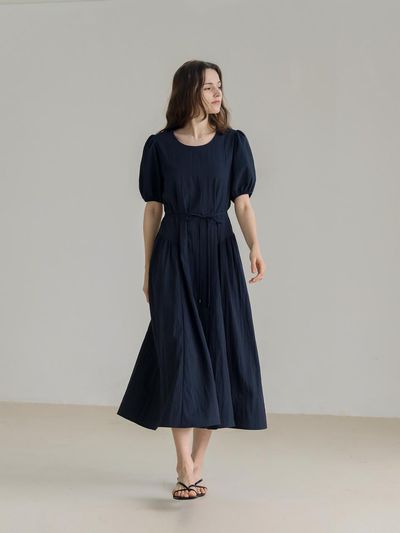 KELLY DONAHUE Volume Cut Belted Dress