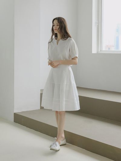 KELLY DONAHUE wrinkle Round Blouse & wrinkle Tiered Skirt