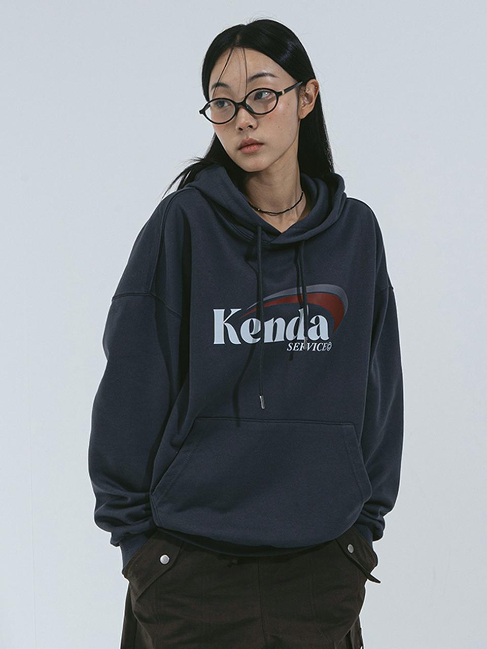 Kenda Cotton Polyester Oversized Slash Logo Hoodie [Charcoal]