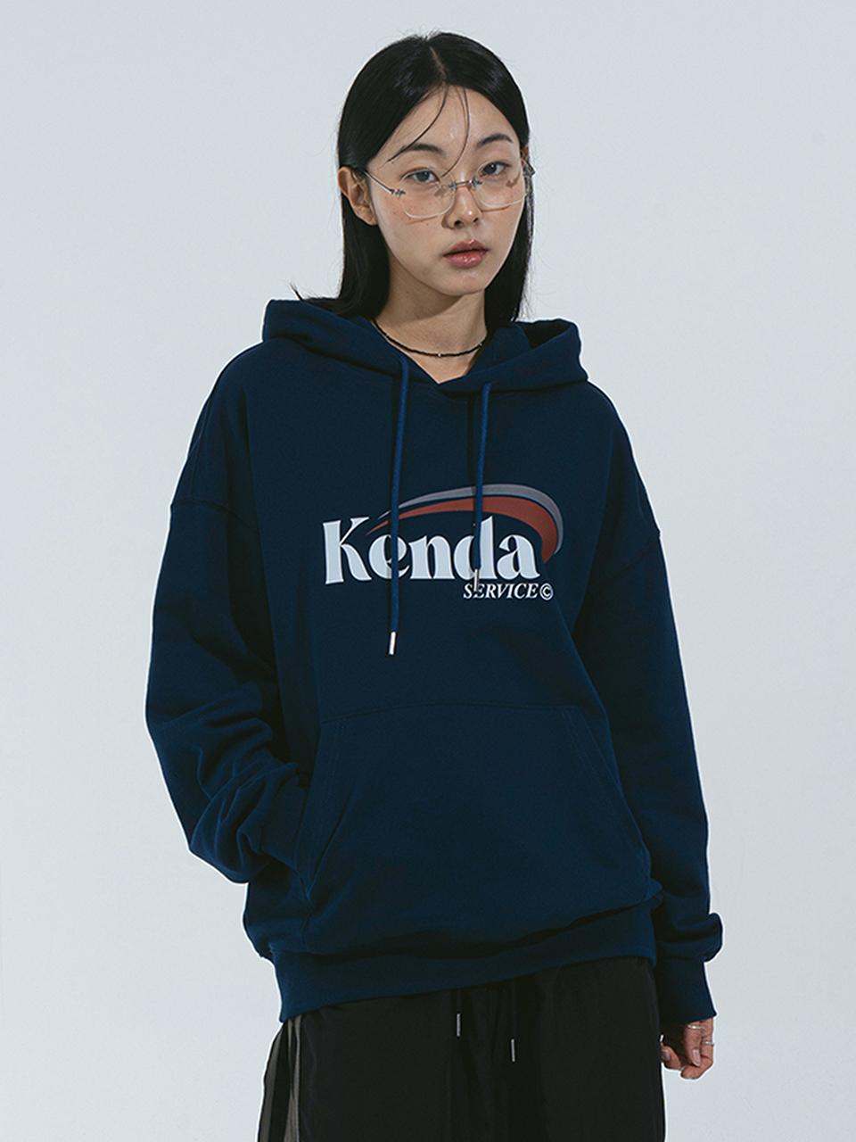 Kenda Cotton Polyester Oversized Slash Logo Hoodie [Dark Blue]