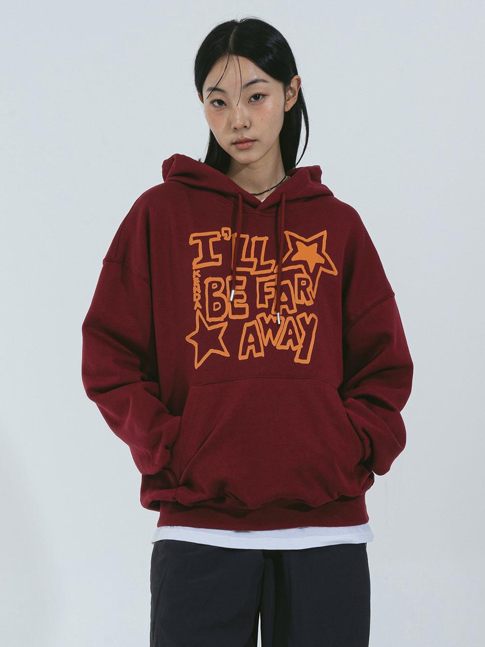 Kenda Lettering Oversized Cotton-Polyester Hood Tee [Burgundy]