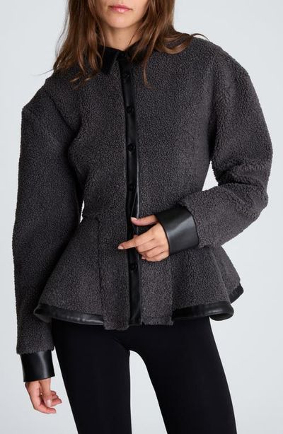 Kenneth Cole Collection Kenneth Cole Collection Faux Leather Trim Faux Fur Peplum Shirt