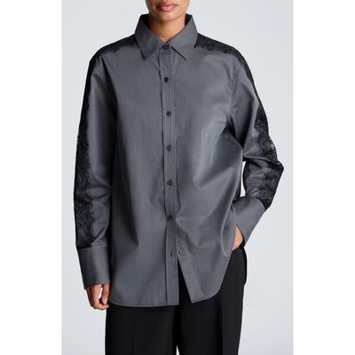 Kenneth Cole Collection Kenneth Cole Collection Lace Trim Striped Boyfriend Shirt