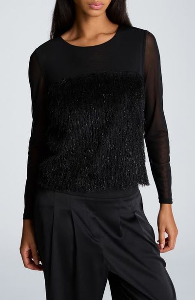 Kenneth Cole Collection Kenneth Cole Collection Lurex Fringe Mixed Media Top
