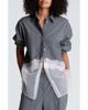 Kenneth Cole Collection Kenneth Cole Collection Pinstripe Lace Trim Oversized Button Front Shirt - 1