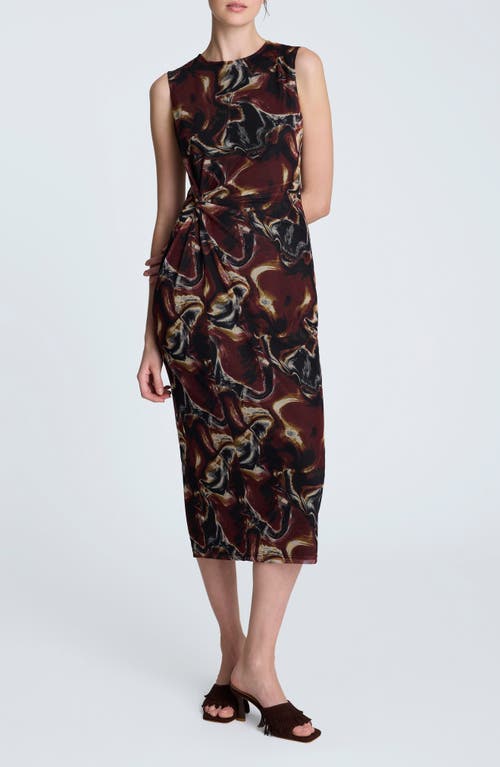 Kenneth Cole Kenneth Cole Abstract Print Side Ruched Midi Dress
