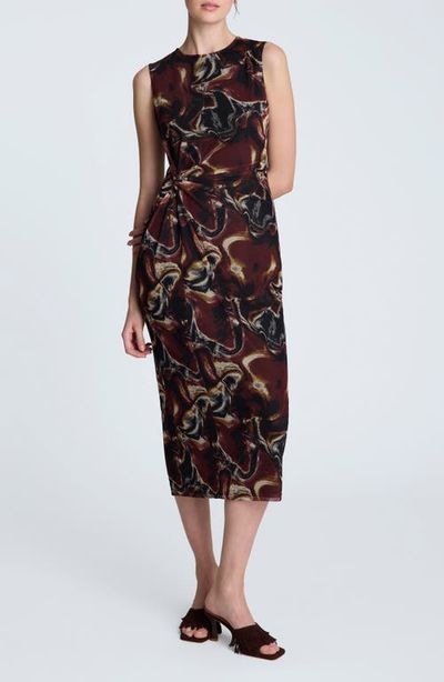 Kenneth Cole Kenneth Cole Abstract Print Side Ruched Midi Dress