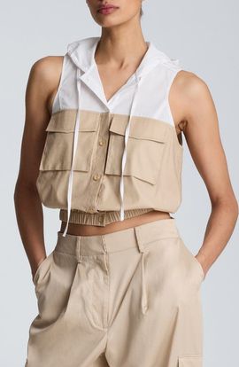 Kenneth Cole Kenneth Cole Hooded Sleeveless Stretch Cotton Top