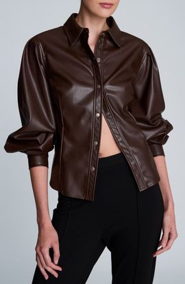 Kenneth Cole Kenneth Cole Pleated Faux Leather Snap Front Top