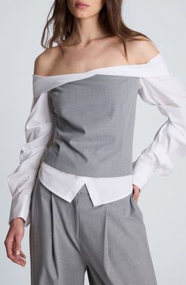 Kenneth Cole Kenneth Cole Pleated Sleeve Off the Shoulder Top