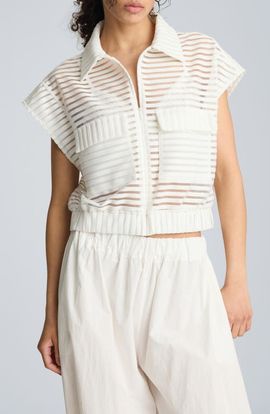 Kenneth Cole Kenneth Cole Sheer Stripe Zip Cardigan