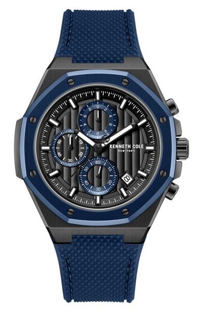 Kenneth Cole New York Kenneth Cole New York Benson Open Heart Blue Dial Automatic Bracelet Watch, 43mm