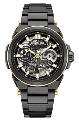 Kenneth Cole New York Kenneth Cole New York Skeleton Black Automatic Bracelet Watch, 42mm 