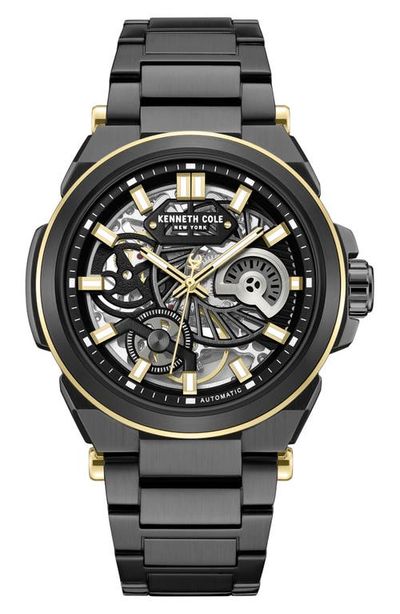 Kenneth Cole New York Kenneth Cole New York Skeleton Black Automatic Bracelet Watch, 42mm 