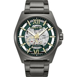 Kenneth Cole New York Kenneth Cole New York Skeleton Gunmetal Automatic Bracelet Watch, 44mm
