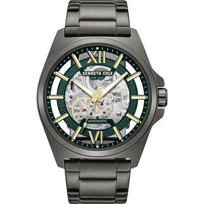 Kenneth Cole New York Kenneth Cole New York Skeleton Gunmetal Automatic Bracelet Watch, 44mm