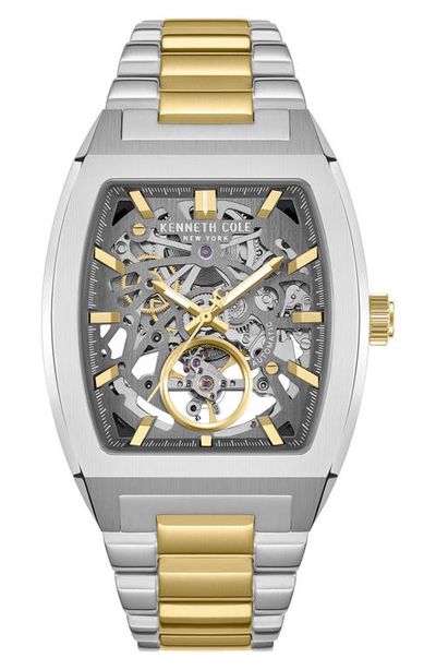 Kenneth Cole New York Kenneth Cole New York The Hollis Tonneau Skeleton Automatic Bracelet Watch, 40mm x 52.5mm