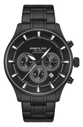Kenneth Cole New York Kenneth Cole New York The Thompson Black Chronograph Bracelet Watch, 43.5mm 