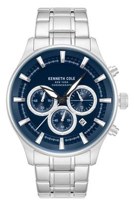 Kenneth Cole New York Kenneth Cole New York The Thompson Blue Chronograph Bracelet Watch, 43.5mm