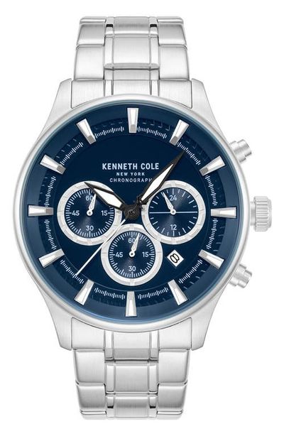 Kenneth Cole New York Kenneth Cole New York The Thompson Blue Chronograph Bracelet Watch, 43.5mm