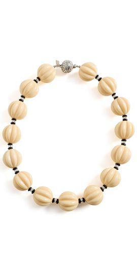Kenneth Jay Lane Kenneth Jay Lane Carved Ivory Bead Pave Clasp Necklace Rhodium/Black One