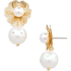 Kenneth Jay Lane Kenneth Jay Lane Faux Pearl & Crystal Flower Drop Earrings