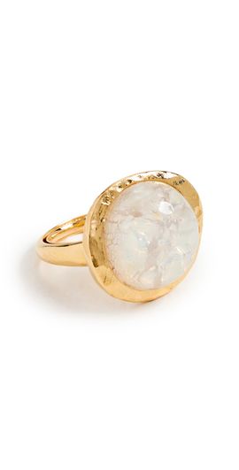 Kenneth Jay Lane Kenneth Jay Lane Gold Button White Opal Adjustable Ring Gold/White Opal One