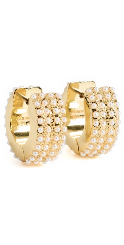 Kenneth Jay Lane Kenneth Jay Lane Gold/ Pearl Pave Huggie Hoop Pearl One
