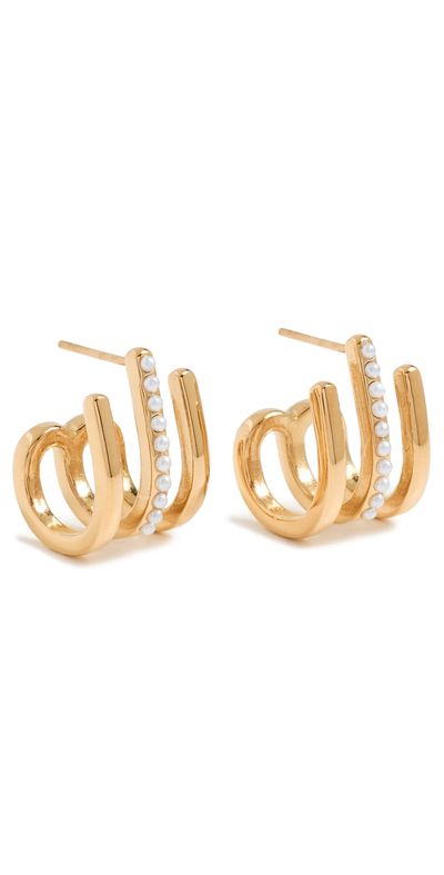 Kenneth Jay Lane Kenneth Jay Lane Gold Post Huggie Earrings Gold/Pearl One