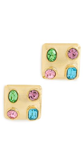 Kenneth Jay Lane Kenneth Jay Lane Multi Pastel Stones Square Earrings Multi Pastel One