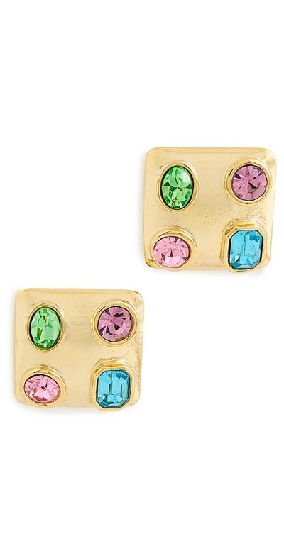 Kenneth Jay Lane Kenneth Jay Lane Multi Pastel Stones Square Earrings Multi Pastel One