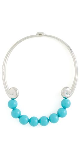 Kenneth Jay Lane Kenneth Jay Lane Silver Bib Hook Clasp Necklace Turquoise One