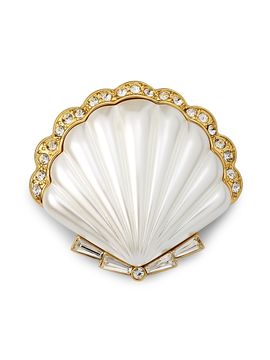 Kenneth Jay Lane Women's 18K-Gold-Plated, Imitation Pearl & Glass Crystal Scallop Shell Brooch