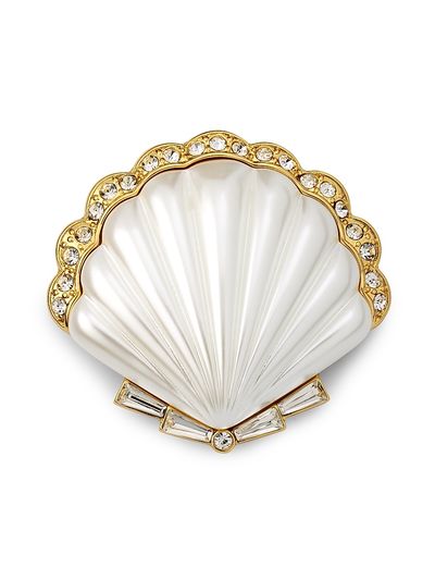 Kenneth Jay Lane Women's 18K-Gold-Plated, Imitation Pearl & Glass Crystal Scallop Shell Brooch