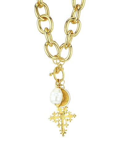 Kenneth Jay Lane Women's 22K Yellow Goldplated & Faux Pearl Heart Pendant Necklace