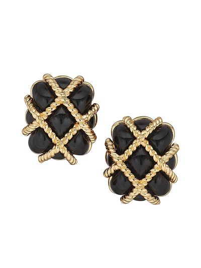 Kenneth Jay Lane Women's Black Resin Quilted Goldtone Earrings