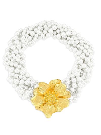 Kenneth Jay Lane Women's Faux-Pearl Twisted Multi-Strand Flower Necklace
