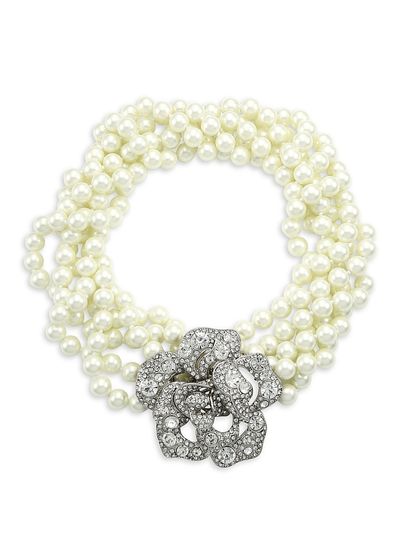 Kenneth Jay Lane Women's Glass Pearl & Crystal Flower Multi-Strand Necklace