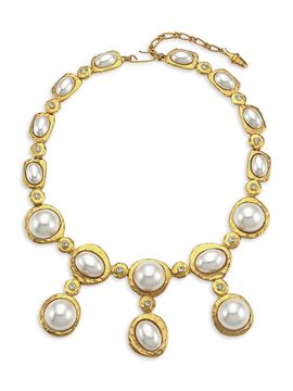 Kenneth Jay Lane Women's Satin Goldplated, Faux Pearl Cabochon & Crystal Drop Necklace