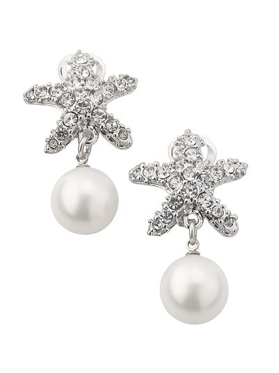 Kenneth Jay Lane Women's Silvertone, Glass Crystal & Imitation Pearl Clip-On Drop Earrings