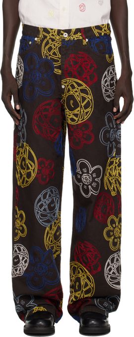 Kenzo Kenzo Brown Kenzo Paris Futura 2000 Edition Embroidered Trousers