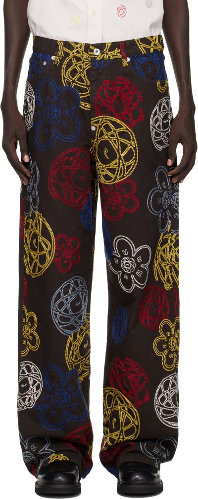Kenzo Kenzo Brown Kenzo Paris Futura 2000 Edition Embroidered Trousers