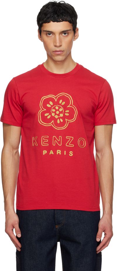 Kenzo Kenzo Red Kenzo Paris 'Boke Flower' Embroidered T-shirt