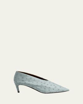 Khaite 50mm Miriam Ostrich-Effect Leather Pumps